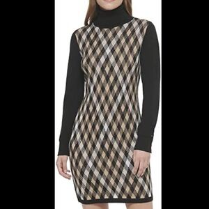 Tommy Hilfiger -turtleneck plaid front sweater dress